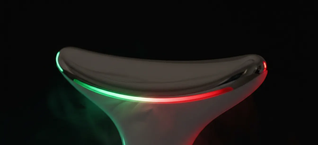 The Face Introducer head in close-up, teal and red rim light on black